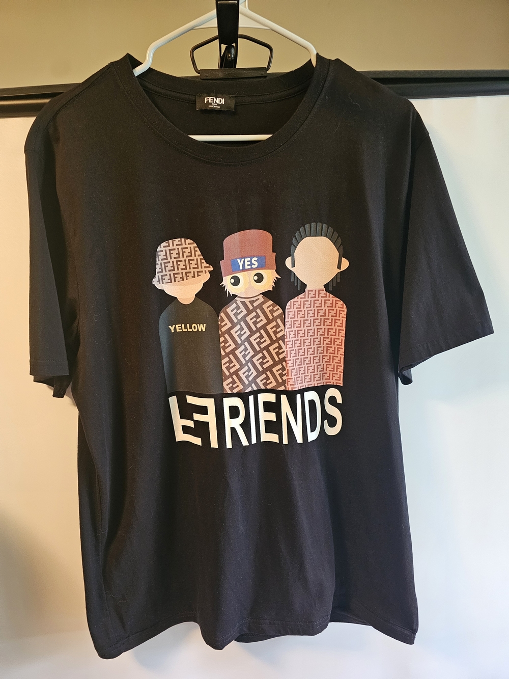 Fendi Black Kids 'Le Friends' Graphic Tee with Multicolor Characters